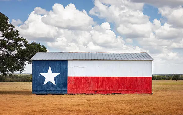 Barn with Texas flag painted on the side