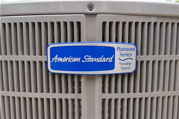 Closeup of an American Standard brand AC unit