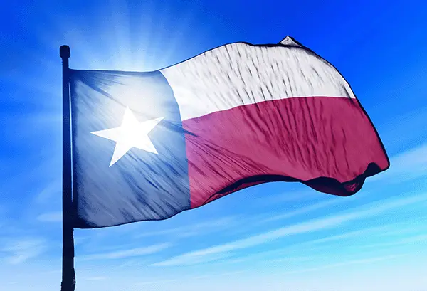 Texas state flag blowing in the wind